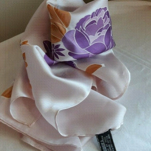 VTG HAMMURA acetate satin scarf water repellent rolled edge purple floral 26x25